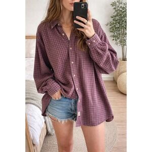 Bill Blass Menswear Plaid Button Down Shirt Maroon Grey 100% Cotton LT Tall